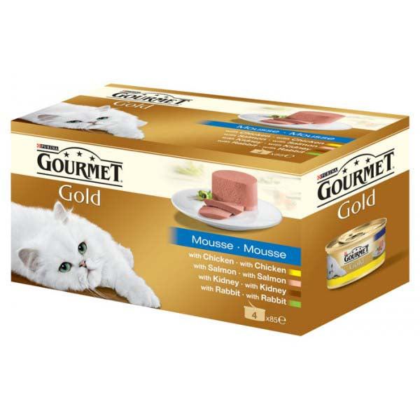 GOURMET Gold Pachet conserve Mousse cu Vita, Ton, Ficat si Curcan 4x85g