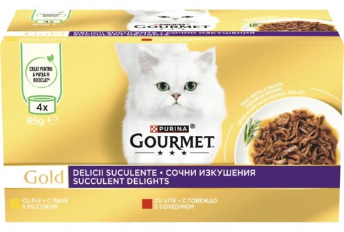 GOURMET GOLD Succulent Delight Pachet conserve  pentru pisici, cu Pui 4x85g