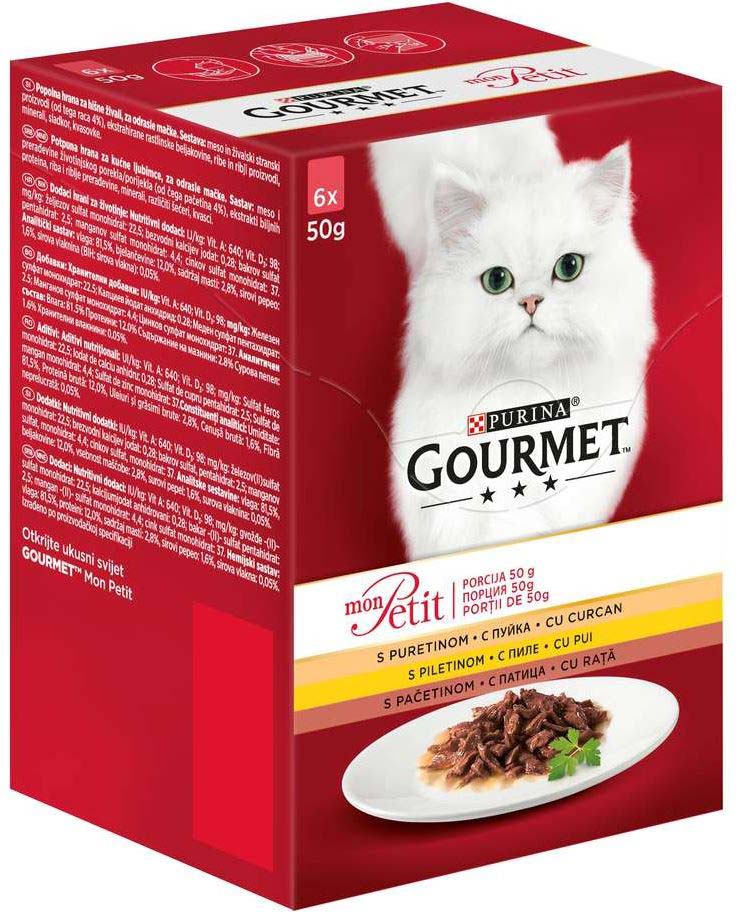 GOURMET Mon Petit Pachet plicuri pentru pisici, Curcan, Pui şi Raţă 6x50g - Maxi-Pet.ro