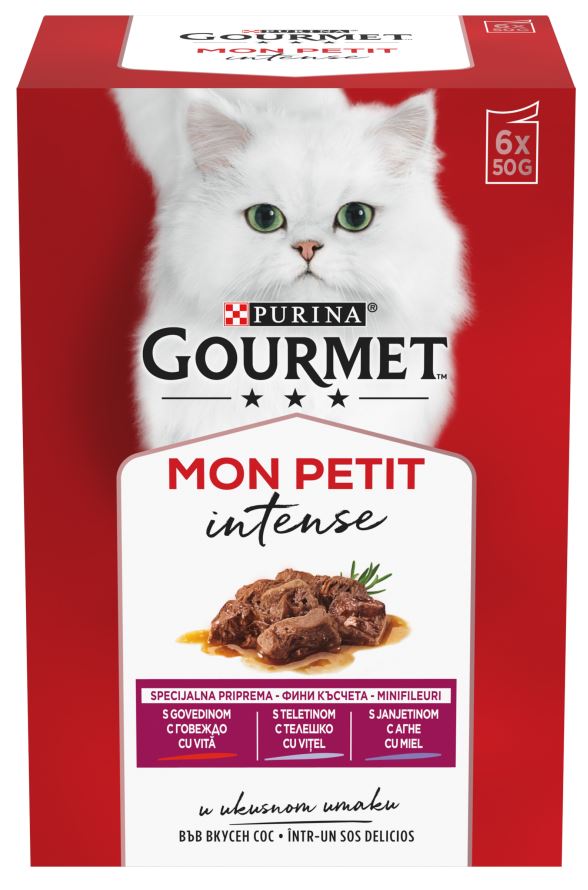 GOURMET Mon Petit Pachet plicuri pentru pisici, Vitel, Vita si Miel 6x50g