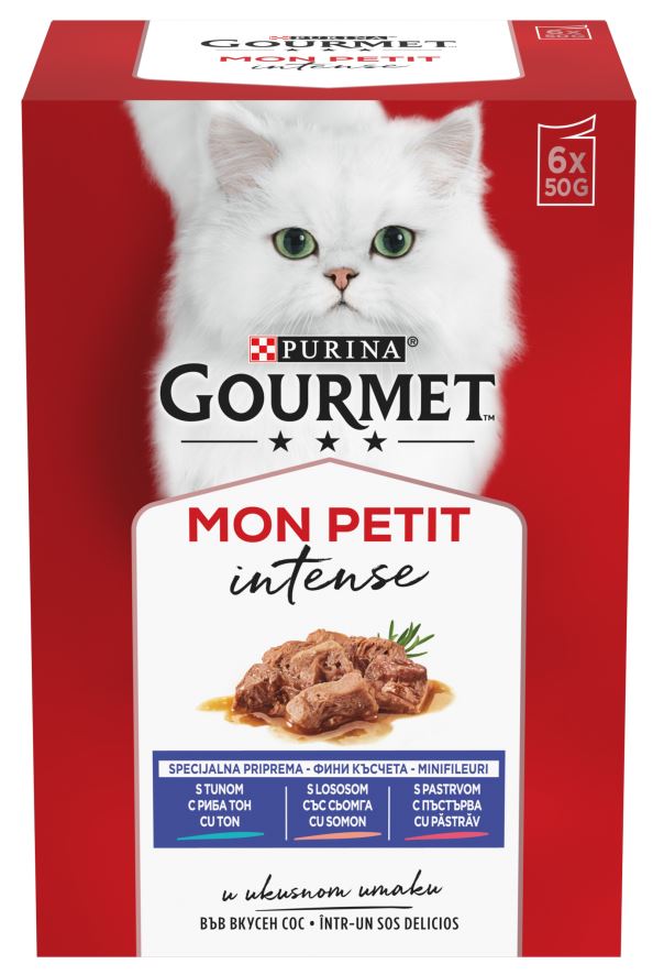 GOURMET Mon Petit Pachet plicuri pentru pisici Pastrav, Somon si Ton 6x50g