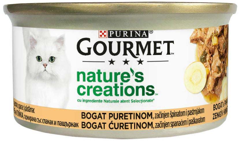 GOURMET Nature's Creations Conserva pentru pisici, Curcan, Spanac, Pastarnac 85g