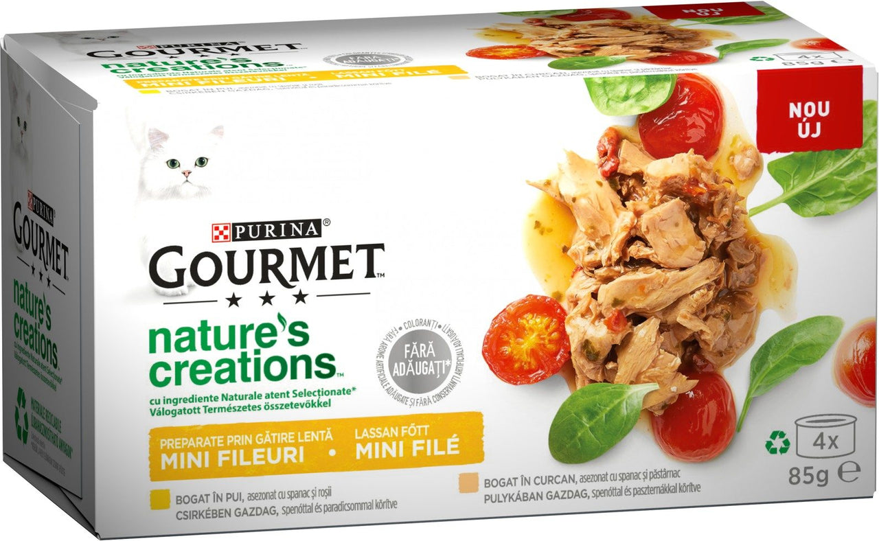 GOURMET Nature's Creations Pachet conserve pentru pisici,Pui si Curcan 4x85g