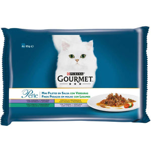 GOURMET Perle Pachet plicuri Miel, Pui, Vitel, Iepure cu Legume sos exotic 4x85g