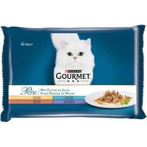 GOURMET Perle Pachet plicuri MINI FILEURI in sos Rata, Curcan, Miel si Ton 4x85g
