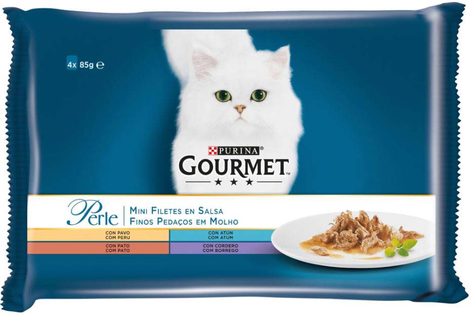 GOURMET Perle Pachet plicuri MINI FILEURI in sos Rata, Curcan, Miel si Ton 4x85g