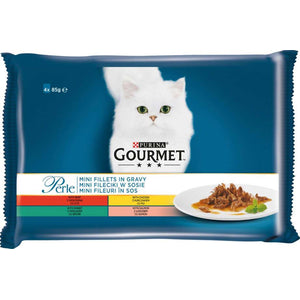 GOURMET Perle Pachet plicuri MINI FILEURI in sos Vita, Pui, Iepure, Somon 4x85g