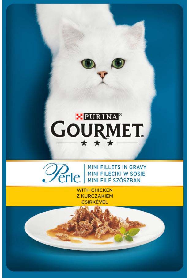 GOURMET Perle Plic hrana umeda MINI FILEURI in sos, cu Pui 85g