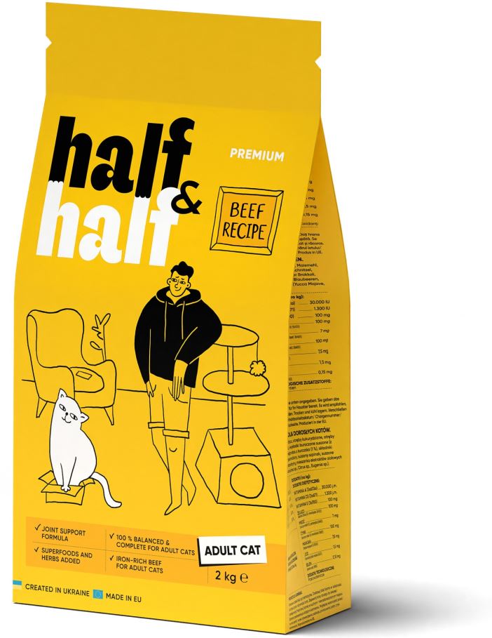 HALF&HALF Hrana uscata pentru pisici, cu Vita 2Kg