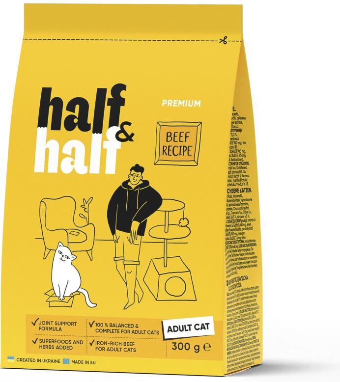 HALF&HALF Hrana uscata pentru pisici, cu Vita 300g