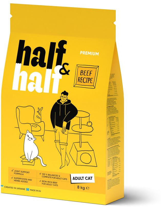 HALF&HALF Hrana uscata pentru pisici, cu Vita 8Kg