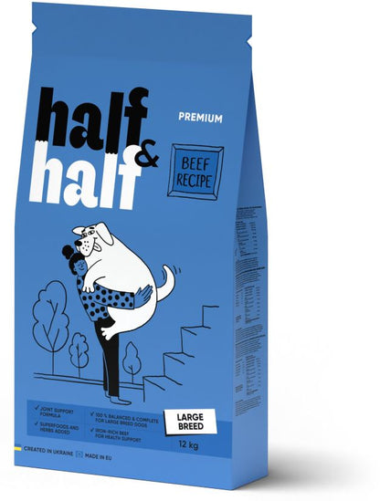 HALF&HALF Hrana uscata pt caini de talie mare, cu Vita 12kg