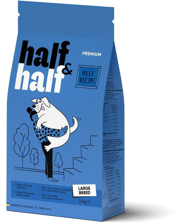 HALF&HALF Hrana uscata pt caini de talie mare, cu Vita 2kg