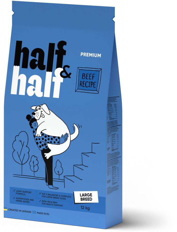 HALF&HALF Hrana uscata pt caini de talie mare, cu Vita 