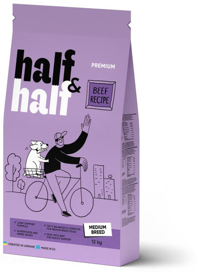 HALF&HALF Hrana uscata pt caini de talie medie, cu Vita 12kg