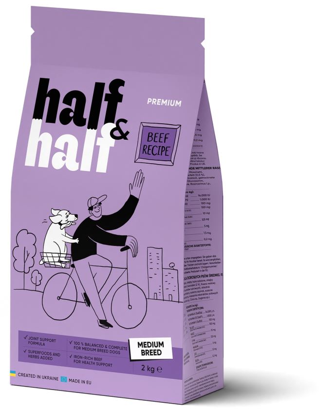 HALF&HALF Hrana uscata pt caini de talie medie, cu Vita 2kg