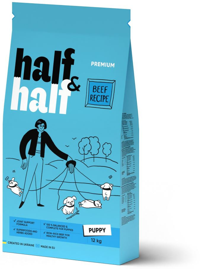 HALF&HALF Hrana uscata PUPPY, pentru catei de toate rasele, cu Vita 12kg