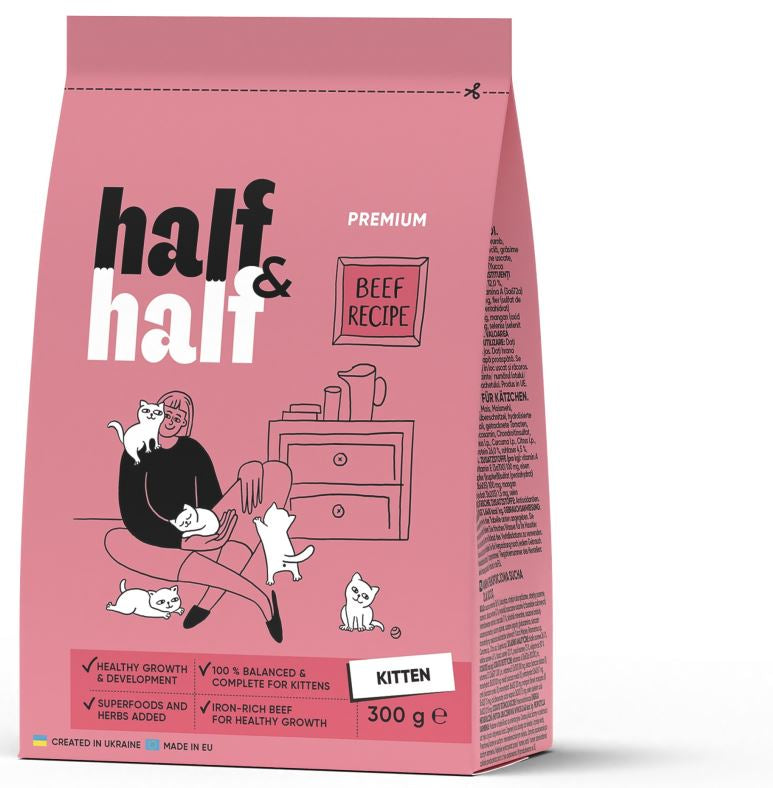 HALF&HALF KITTEN Hrana uscata pentru pisicute, cu Vita 300g