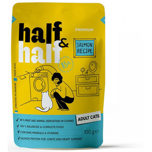 HALF&HALF plic pentru pisici adulte, bucati de Somon in jeleu 100g