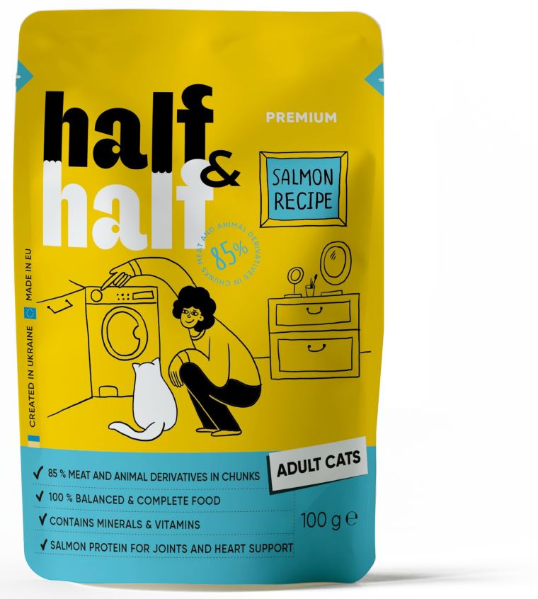 HALF&HALF plic pentru pisici adulte, bucati de Somon in jeleu 100g