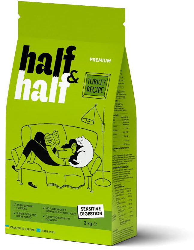HALF&HALF Sensitive Hrana uscata pentru pisici, Curcan 2Kg