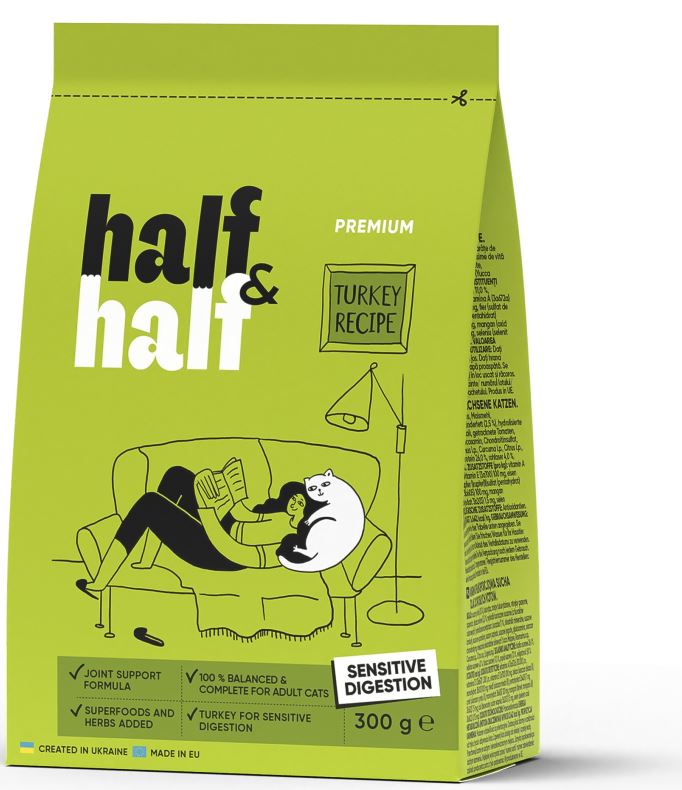 HALF&HALF Sensitive Hrana uscata pentru pisici, Curcan 300g