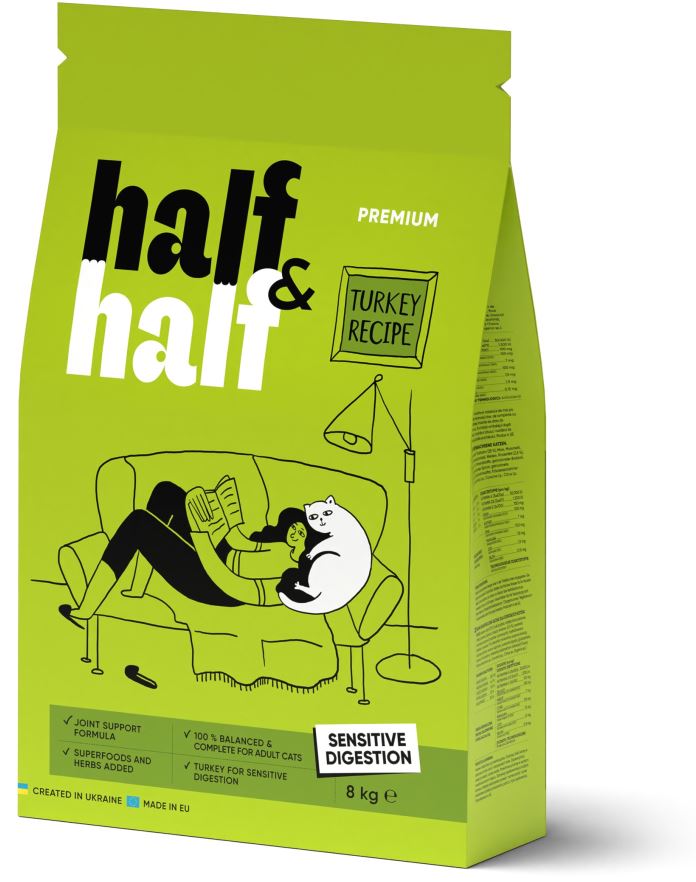 HALF&HALF Sensitive Hrana uscata pentru pisici, Curcan 8Kg
