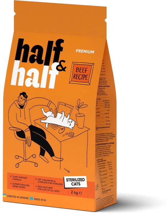 HALF&HALF Sterilised Hrana uscata pentru pisici sterilizate, cu Vita 2Kg