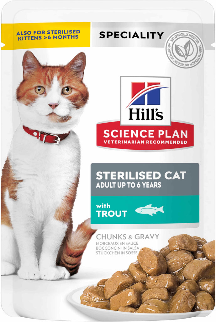 HILL's Plic hrana umeda pentru pisici STERILISED Adult, cu Pastrav 85g