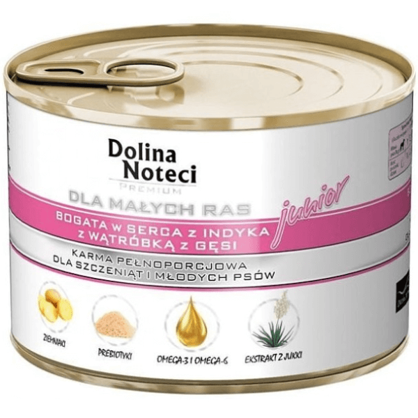 Hrana umeda pentru caini Dolina Noteci Mini Junior Gasca si curcan 185g - Animax