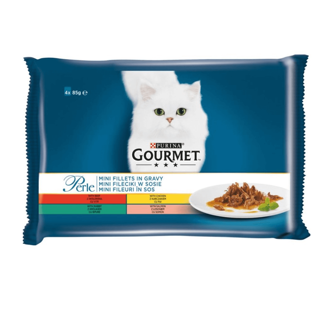 Hrana umeda pentru pisici Gourmet Perle Mini Filets in Gravy Set 4 plicuri X 85g - Animax