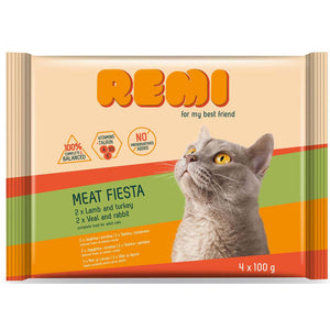 REMI Pachet plicuri pentru pisici adulte, cu Miel/Curcan si Vitel/Iepure 4x100g
