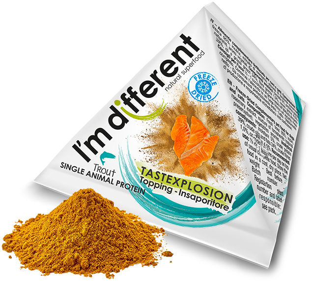 I'M DIFFERENT Tastexplosion Topping hrana pentru caini si pisici, cu Pastrav 8g 