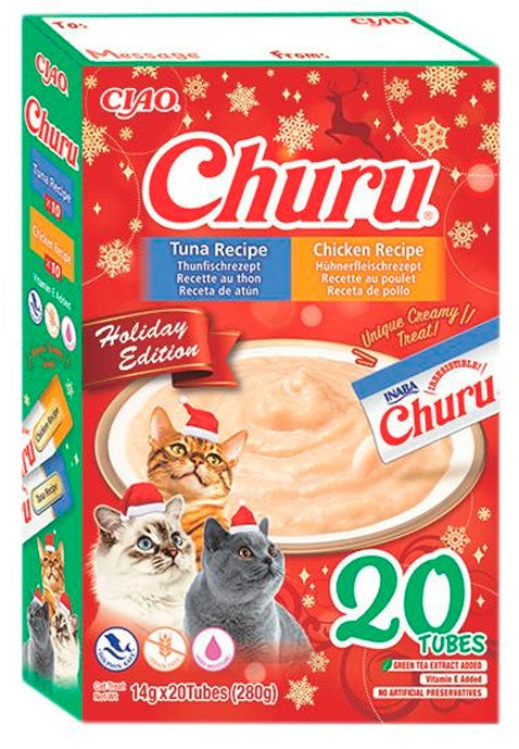 INABA CHURU Cadou Recompense pt.pisici, Piure cu Ton si Pui, editie Craciun 280g