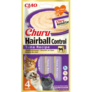 INABA CHURU Hairball Recompensa pt. pisici, Piure cu Ton, Pachet 4 plicuri x 14g