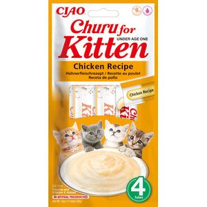 INABA CHURU KITTEN Recompensa pt.pisicute, Piure cu Pui, Pachet 4 plicuri x 14g