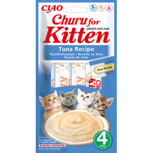 INABA CHURU KITTEN Recompensa pt.pisicute, Piure cu Ton, Pachet 4 plicuri x 14g