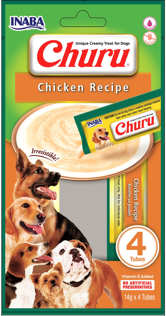 INABA CHURU Recompensa pentru caini, Piure cu Pui, Pachet cu 4 plicuri x 14g