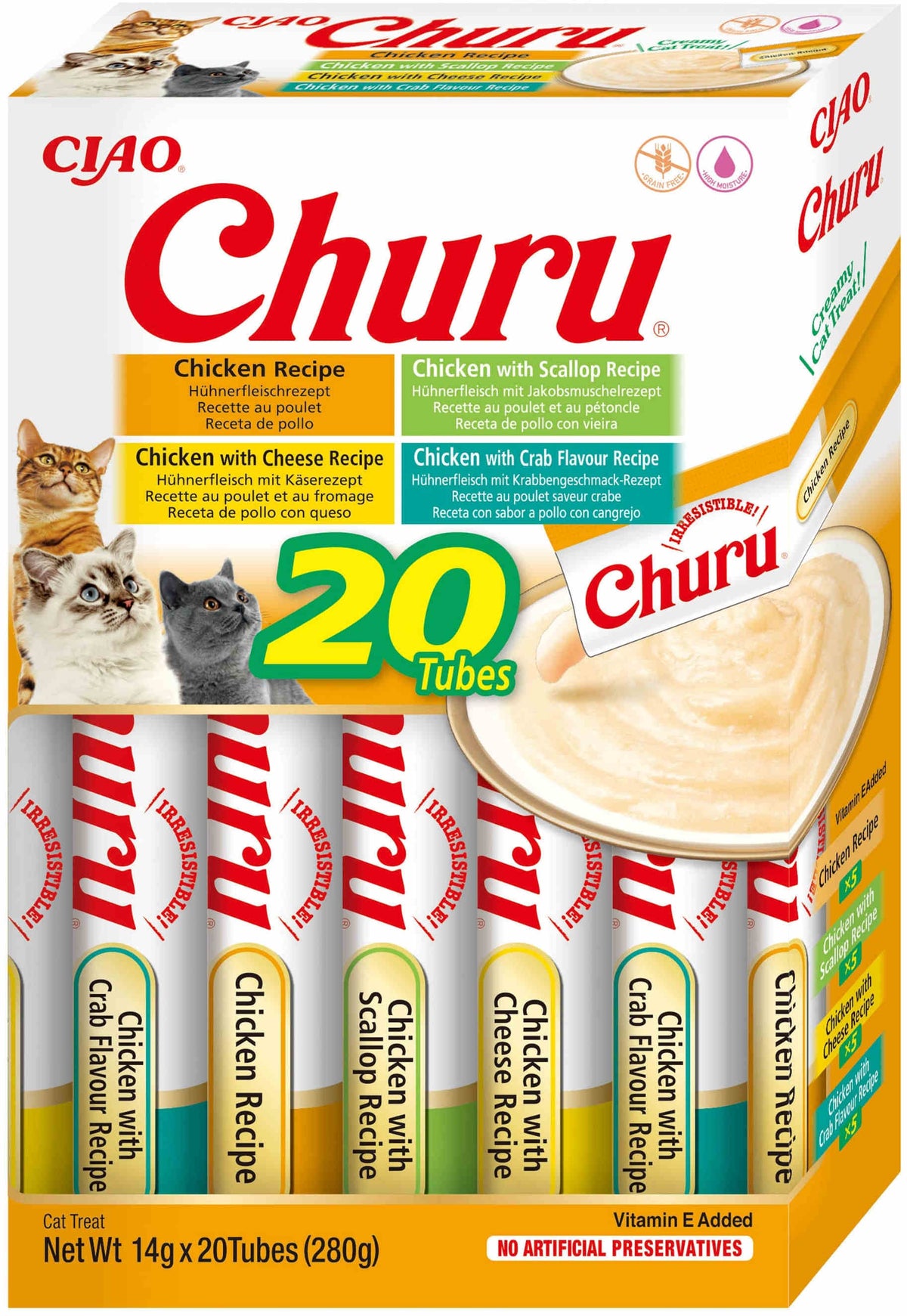 INABA CHURU Recompensa pentru pisici, Varietati cu Pui, 20 plicuri x14g 