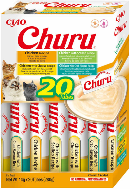 INABA CHURU Recompensa pentru pisici, Varietati cu Pui, 20 plicuri x14g 