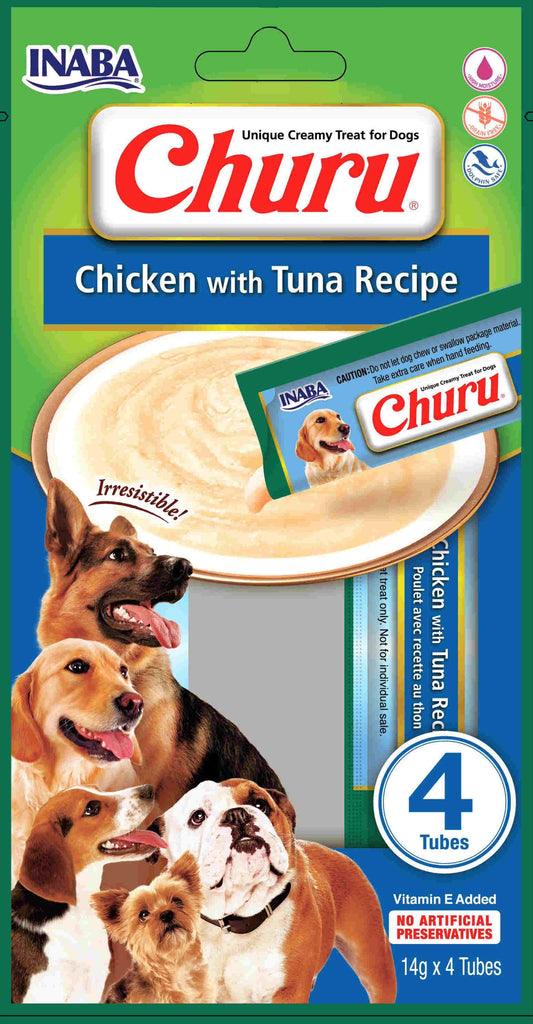 INABA CHURU Recompensa pt. caini, Piure cu Pui si Ton, Pachet cu 4 plicuri x 14g