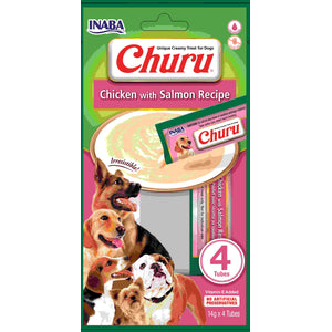 INABA CHURU Recompensa pt. caini, Piure Pui si Somon, Pachet cu 4 plicuri x 14g