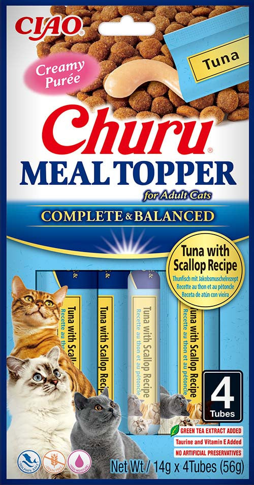 INABA CHURU Topping hrana umeda pentru pisici, cu Ton si Scoici 56g 