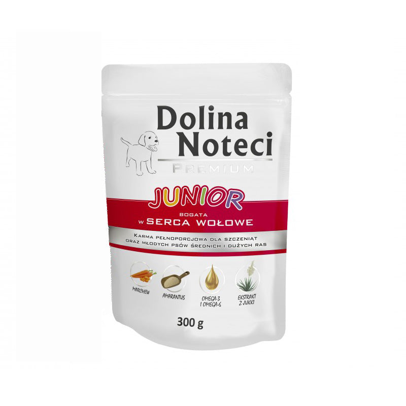 Hrana umeda pentru caini Dolina Noteci Premium Junior cu inima de vita 300 g - Animax