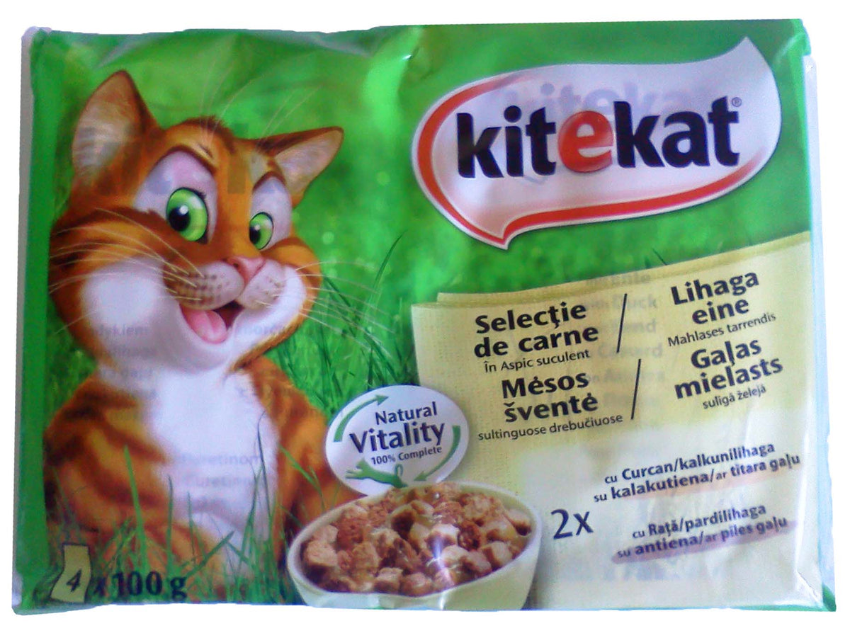 KITEKAT Pachet plicuri pt pisici Selectie carne vanatoresc sos Pui si Vita4x100g
