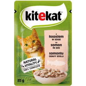 KITEKAT Plic hrana umeda pentru pisici Adulte, cu Somon 85g