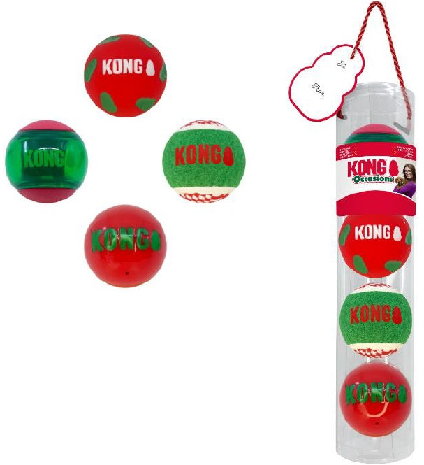 KONG Jucarie pentru caini, Minge de tenis, editie Craciun, M, 4 bucati