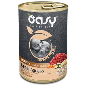 OASY Conserva pentru caini, PUPPY, Medium/Large, cu Miel, fara cereale 400g