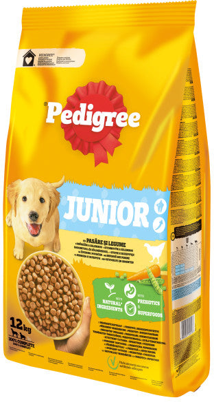 PEDIGREE Hrana uscata pentru catei JUNIOR Talie Medie/Mare, cu Pasare/Legume12kg