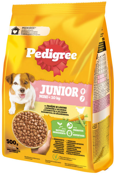 PEDIGREE Hrana uscata pentru catei JUNIOR Talie Mica, cu Pasare/Legume 500g